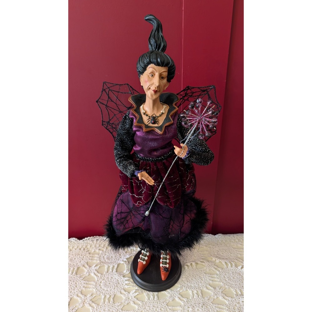 purple spider witch Halloween decor 21" sparkle wand statue figurine